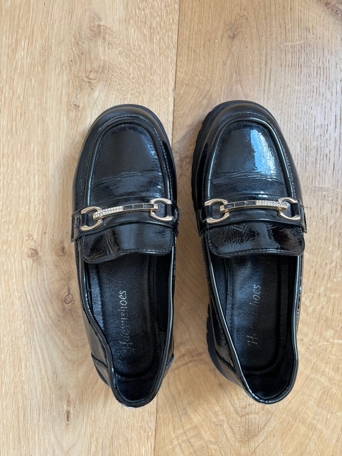 Koreaanse stijl lakleren zwarte chunky loafers, Ophalen, Zo goed als nieuw, Zwart, Loafers