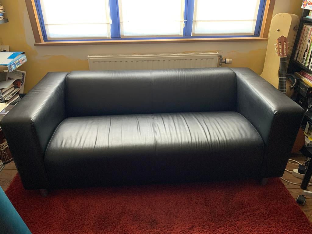 Divan en cuir noir, Maison & Meubles, 75 à 100 cm, Comme neuf, Enlèvement, 150 à 200 cm