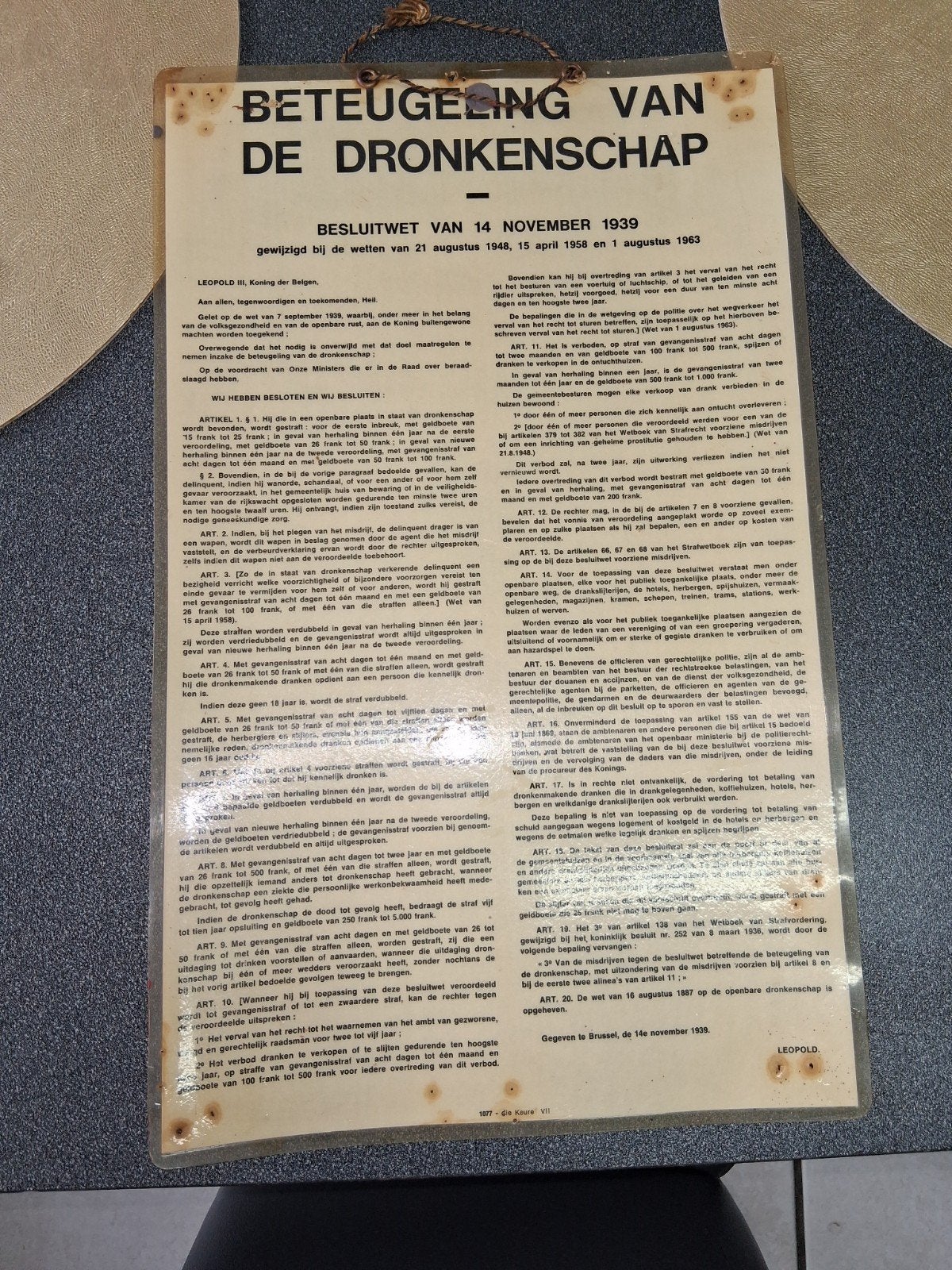 Affiche tegen dronkenschap, Ophalen