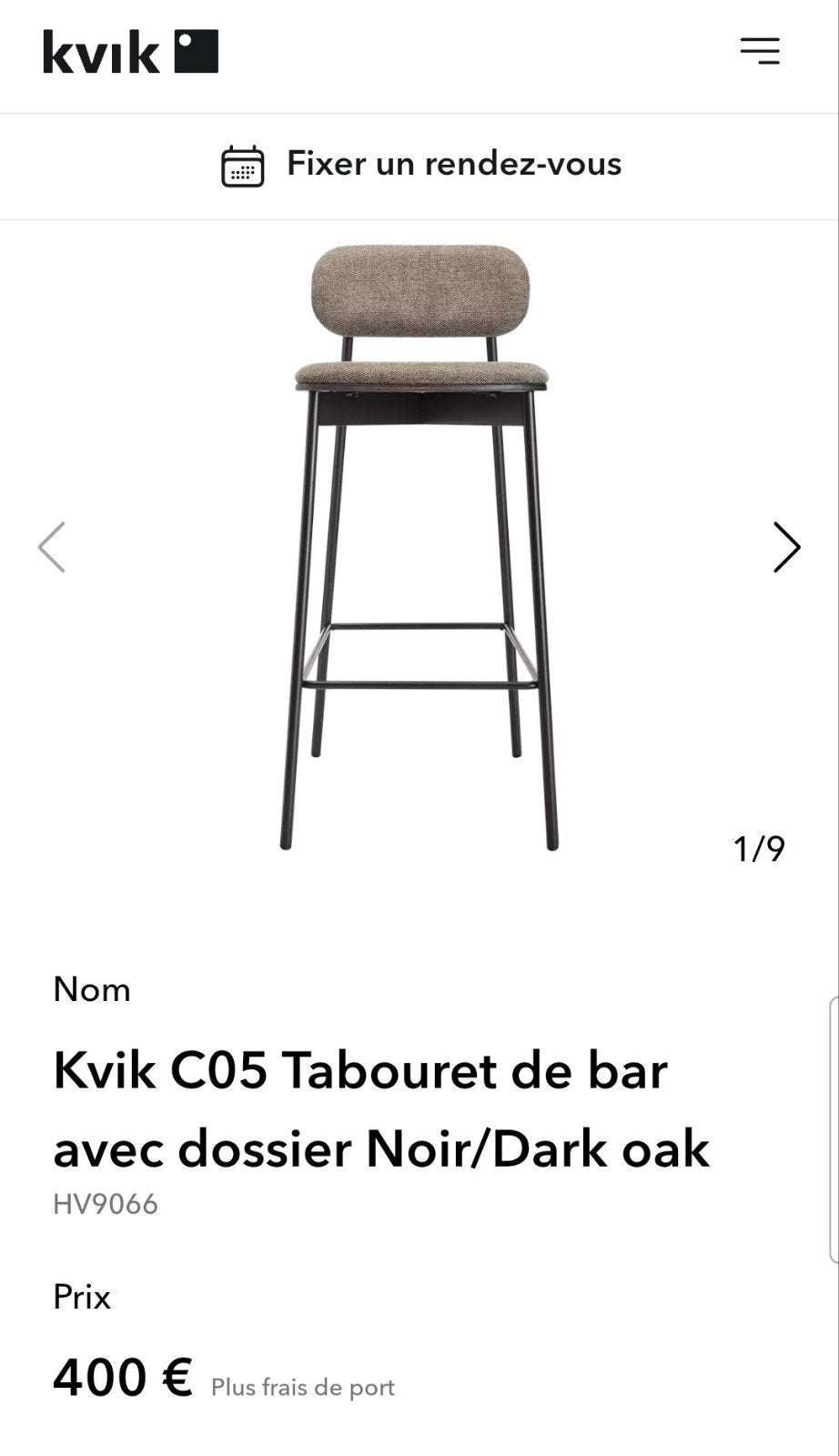 2 Tabourets de bar/chaise haute Kvik noir et chêne, Enlèvement, Noir, Bois, Moderne