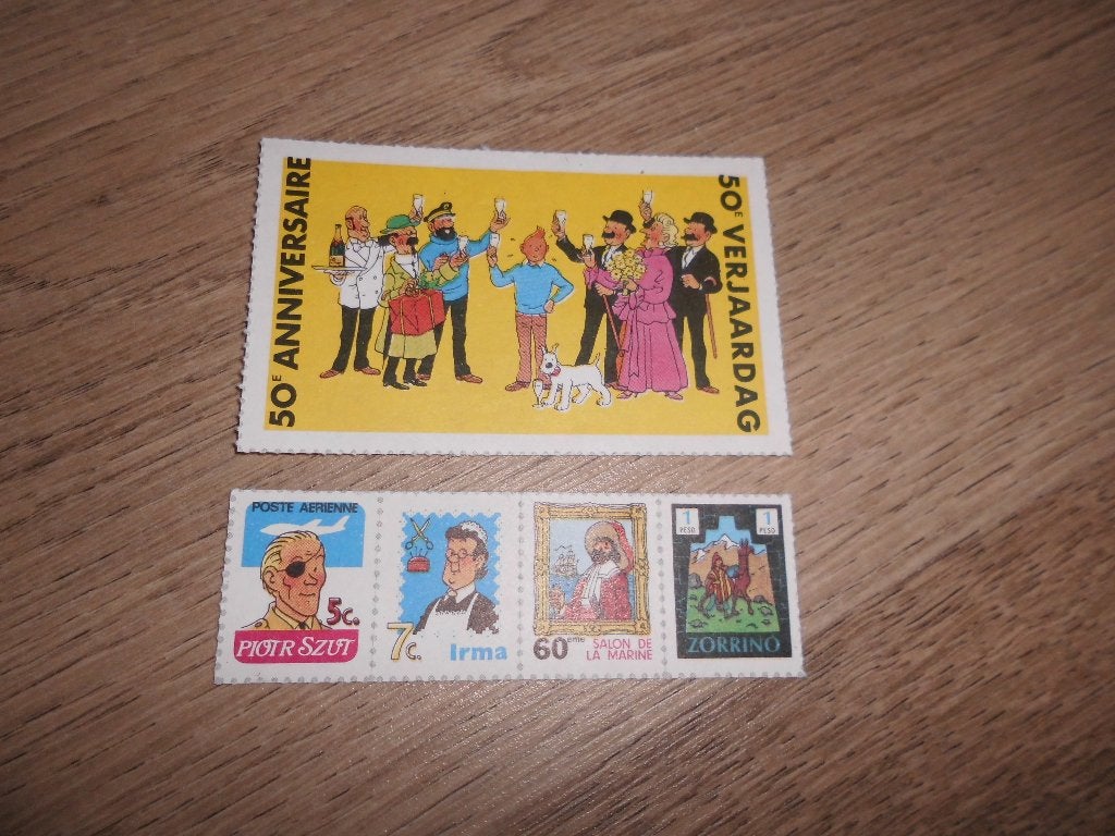Lot dummy stamps 50-jarig jubileumstripboek „Kuifje” Hergé, Verzamelen, Ophalen of Verzenden, Kuifje