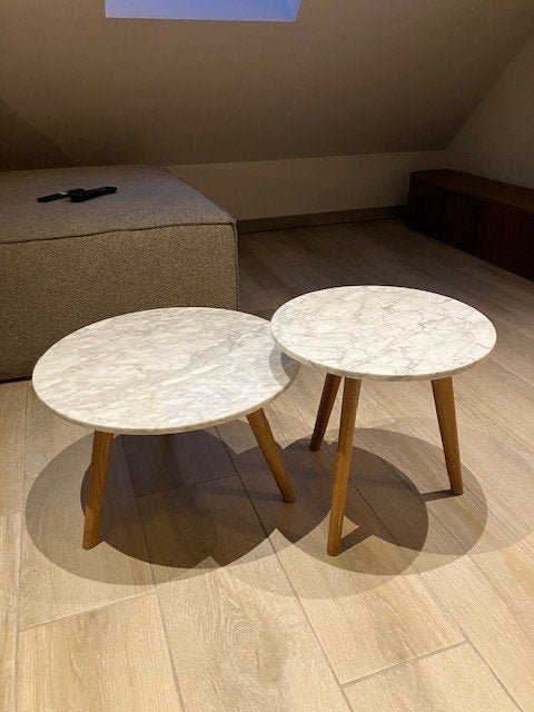 Marmeren salontafel - set, Maison & Meubles, Chêne, Rond, Scandinavisch, Enlèvement