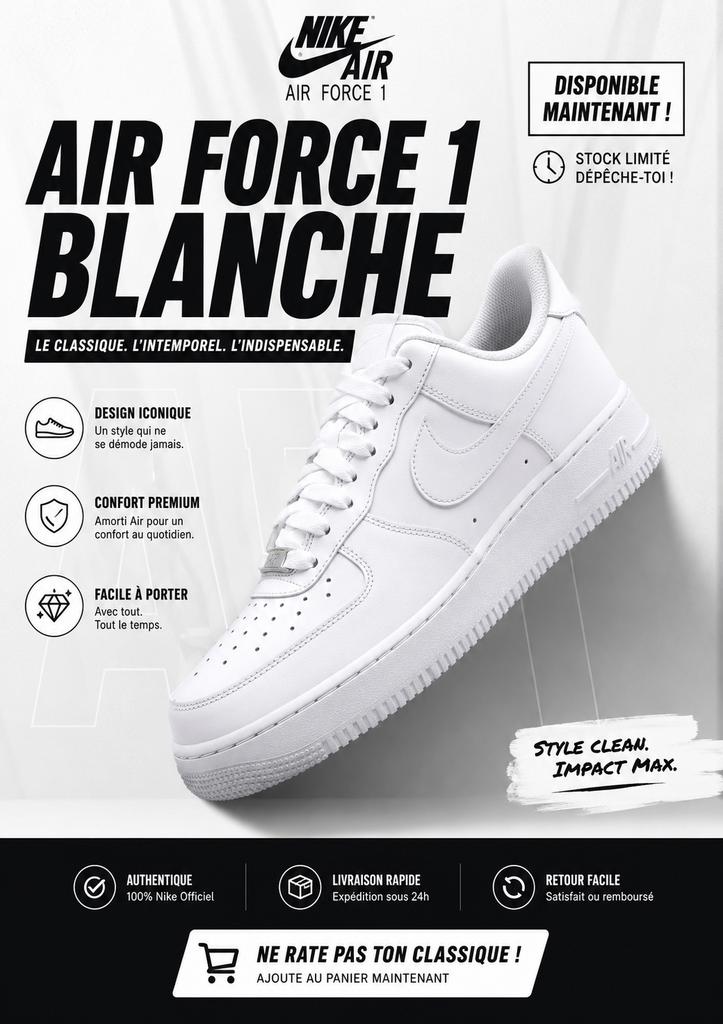 Air Force 1 blanches – Neuves (jamais portées), Vêtements | Hommes, Chaussures, Neuf, Enlèvement ou Envoi, Blanc, Baskets