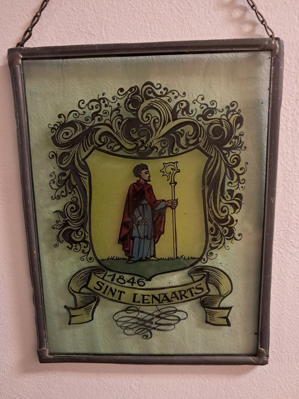 glas in lood raampje Sint Lenaarts, Antiek en Kunst, Ophalen of Verzenden
