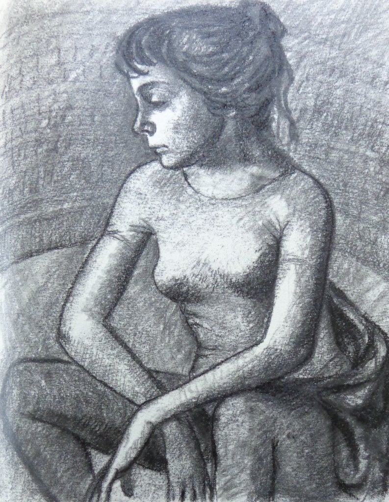 ONBEKEND / ZITTEND MEISJE / ORIGINEEL WERK / 38x30cm, Antiek en Kunst, Ophalen of Verzenden