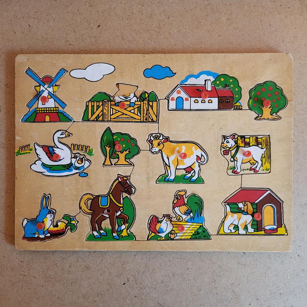 Houten puzzel dieren boerderij, Kinderen en Baby's, Speelgoed | Kinderpuzzels, Ophalen of Verzenden, 10 tot 50 stukjes, Gebruikt
