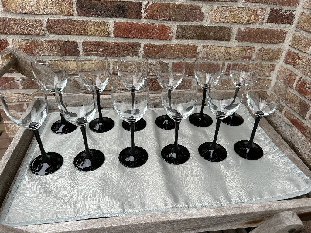 NIEUWE WIJNGLAZEN MET ZWARTE GLAZEN VOET, Verzamelen, Ophalen of Verzenden, Nieuw, Overige typen