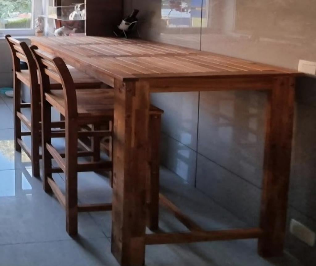 Bartafel en 2 barstoelen acacia hout, Enlèvement