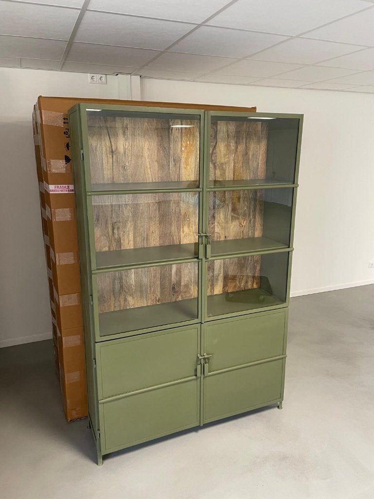 Buffetkast groen metaal met Mangobekleed 130 breed voorraad, Ophalen of Verzenden, Nieuw