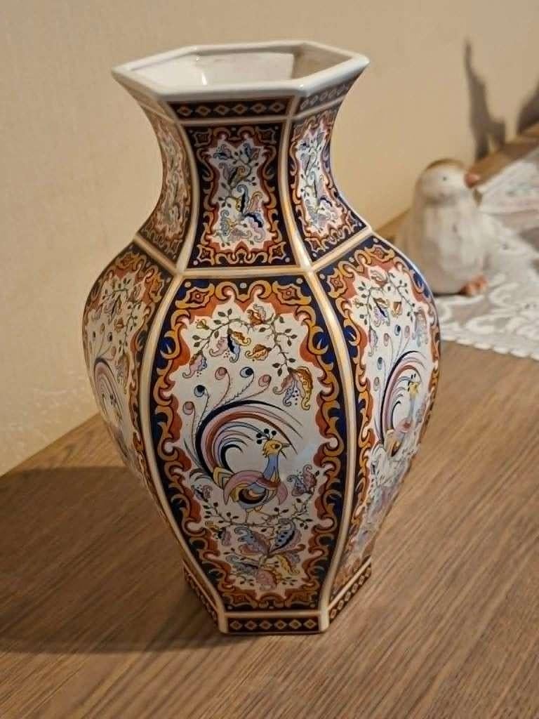handbeschilderde zeshoekige vaas, Ophalen of Verzenden