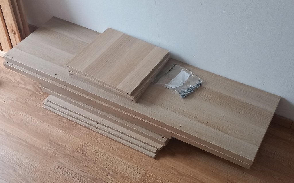 Kallax 2x4 kast, 77x39x147cm, wit gelazuurd eikeneffect, Huis en Inrichting, Ophalen, Scandi, 100 tot 150 cm, 50 tot 100 cm