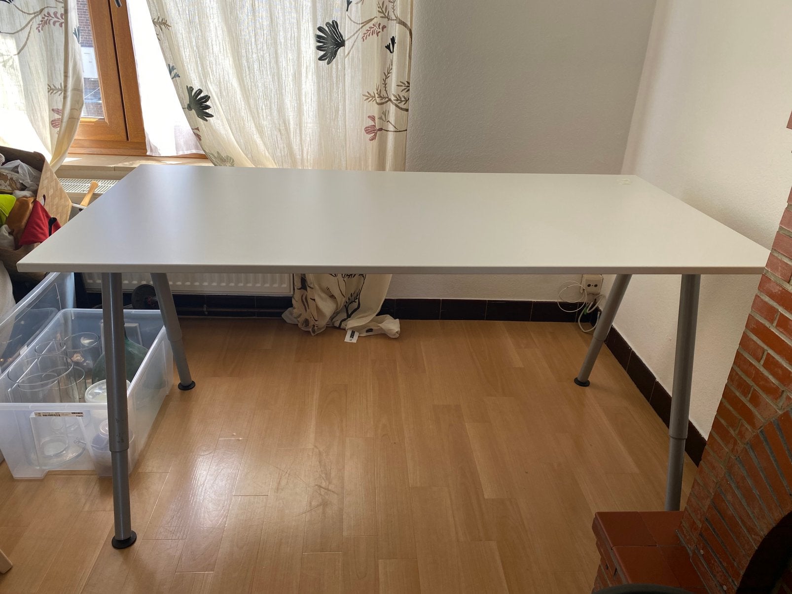 Bureau IKEA THYGE blanc – bureau professionnel robuste, Maison & Meubles, Enlèvement, Utilisé, IKEA, Réglable en hauteur