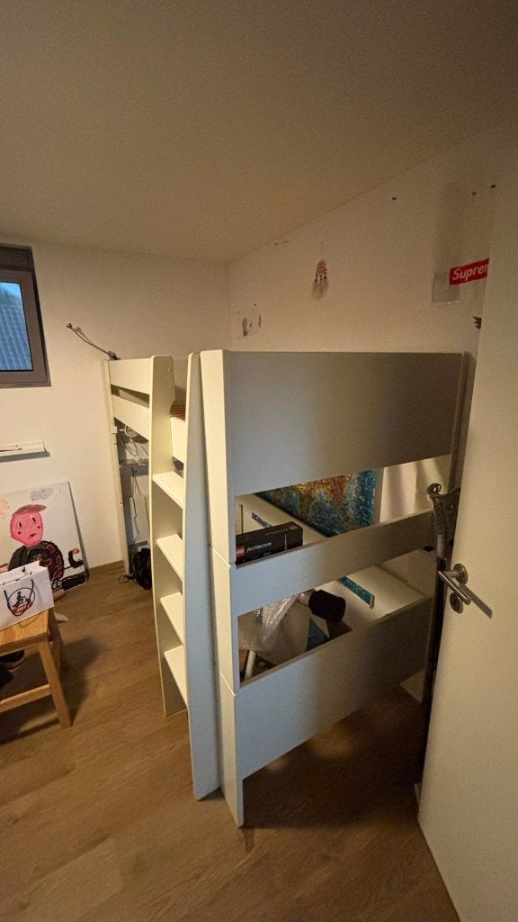 Witte houten hoogslaper met vaste ladder–stevig en praktisch, 100 cm, Une personne, Enlèvement, Utilisé