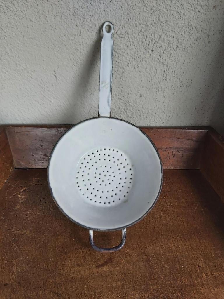 Mooi wit emaille steel vergiet / steel zeef, Antiek en Kunst, Ophalen of Verzenden