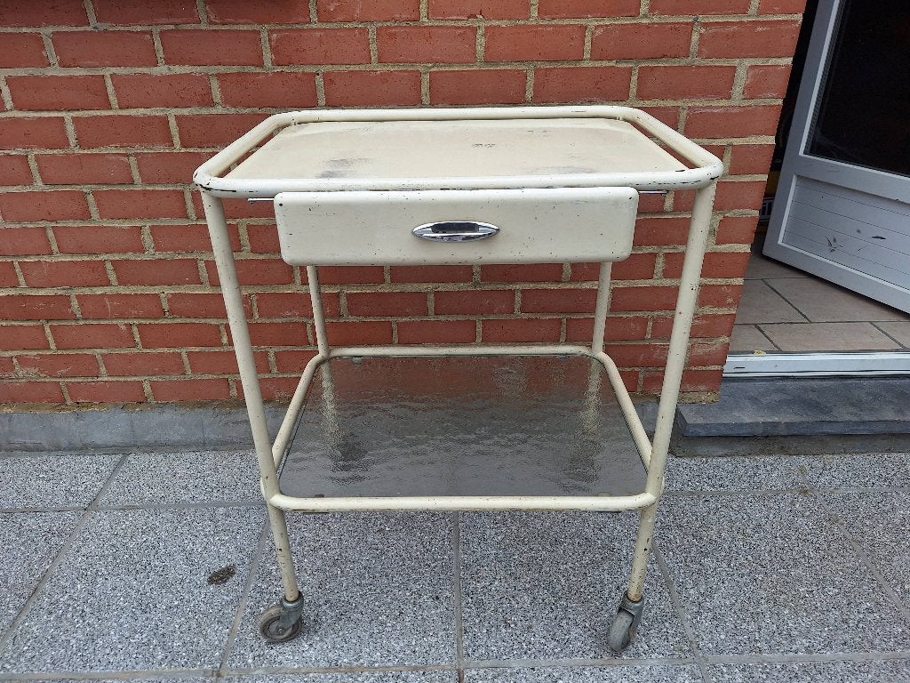 Vintage medische kar/ziekenhuiswagen met lade, Verzamelen, Retro, Ophalen, Overige typen