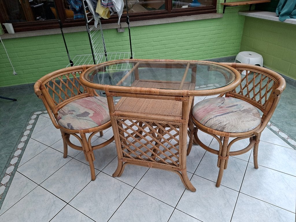 Vintage rotan en bamboe bistroset, Maison & Meubles, Enlèvement, Utilisé, Vintage, Bois