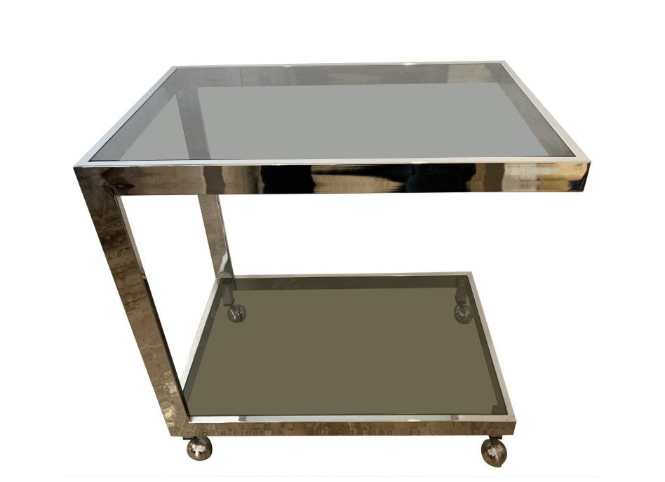 Mid-century Modern Chroom & Gerookt Glas 2-lagen Barwagen, Ophalen of Verzenden