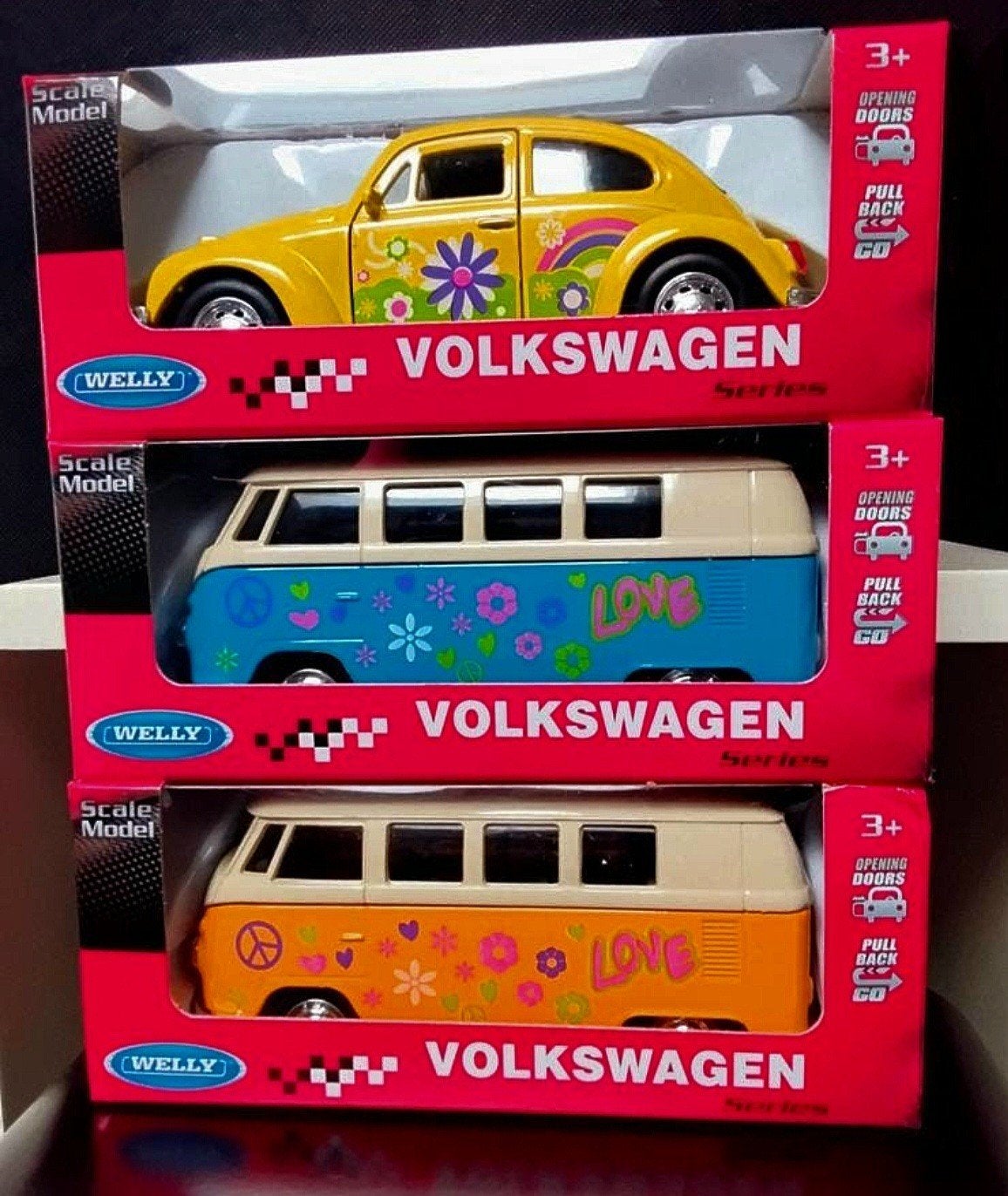 Modèles réduits VW Beetle et T1 Vans - Welly Flower Power Se, Enlèvement ou Envoi, Neuf, Bus ou Camion, Autres marques