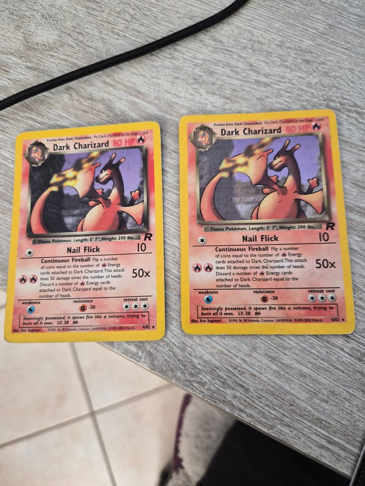 2 holo dark charizard cards team rocket 4/82, Ophalen of Verzenden, Gebruikt, Losse kaart, Foil