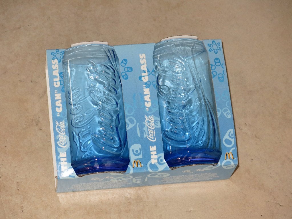 Blauwe blik-glazen Coca-Cola, Verzamelen, Ophalen, Nieuw, Gebruiksvoorwerp