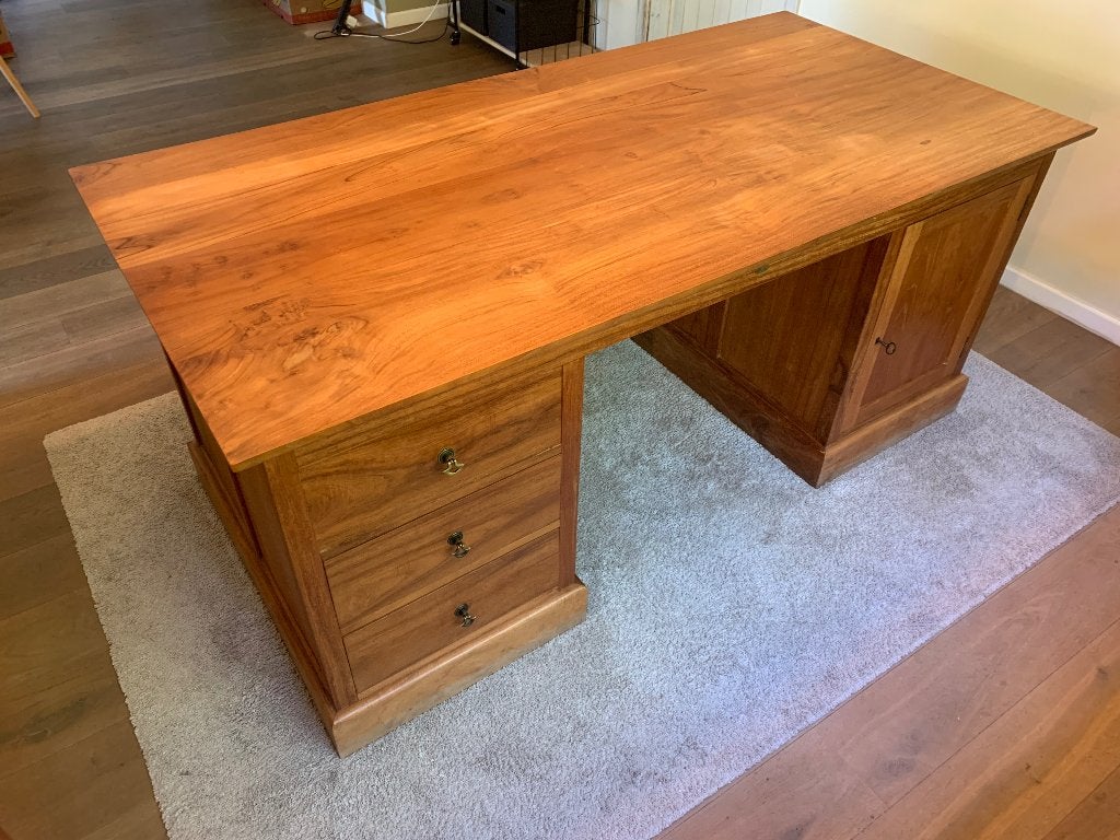 Bureau (teak), Huis en Inrichting, Bureaus, Ophalen, Met lades, Hout, 180 cm