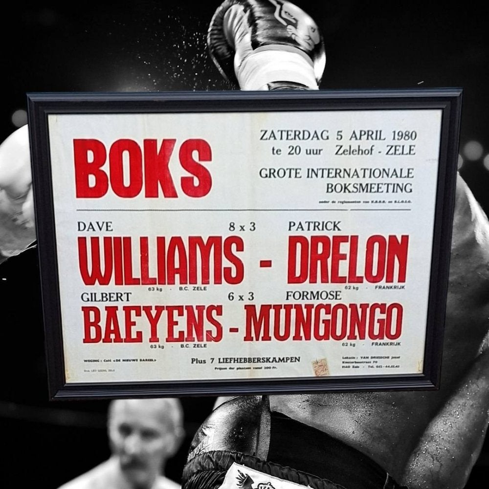 Toffe boksposter, boks affiche van wedstrijden uit 1980👊, Ophalen, Gebruikt, Met lijst, Rechthoekig Liggend