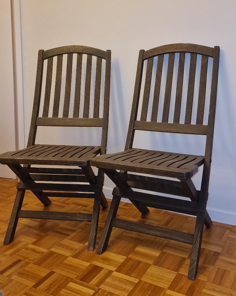 2 vouwstoelen van exotisch hout - terras/tuin, Tuin en Terras, Ophalen, Gebruikt, Hout, Inklapbaar