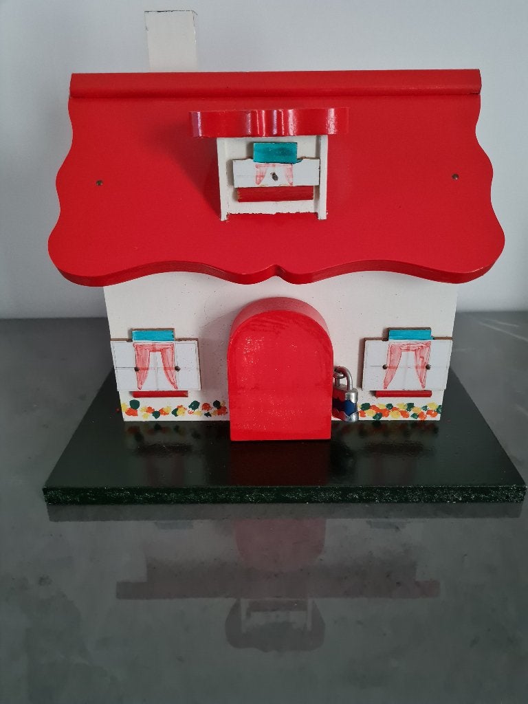 vintage houten spaarpot - huis, Verzamelen, Ophalen of Verzenden