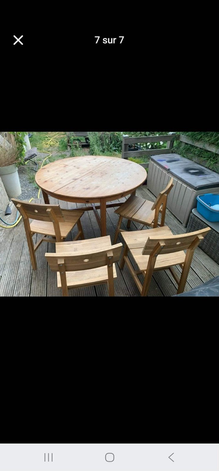 Table ronde 125cm diamètre + ralonge + 4 chaises en bon état, Utilisé, Bois, Chaise, 4 places