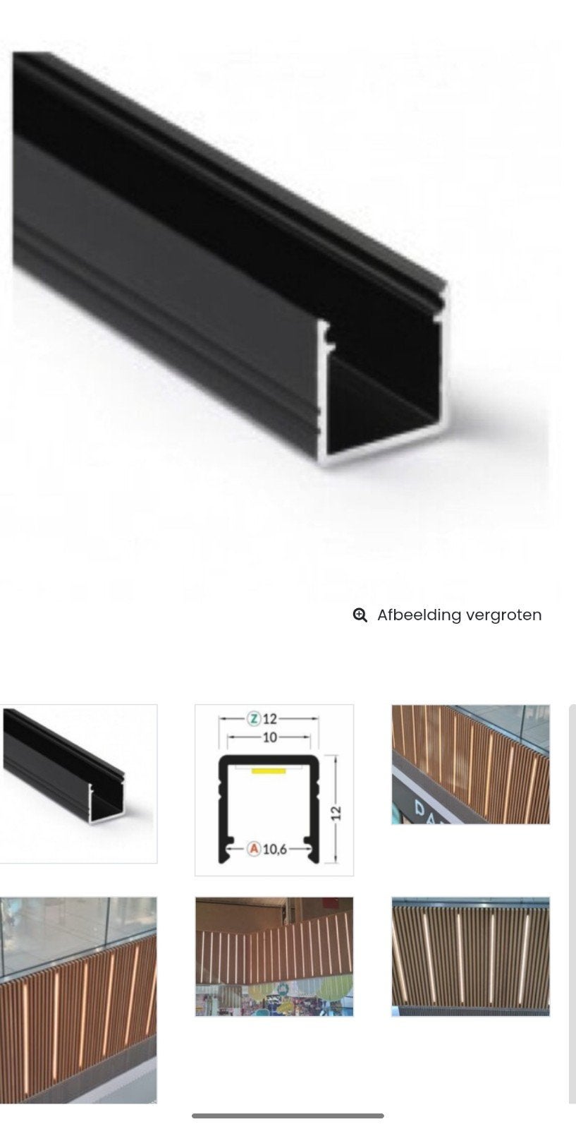 5x Zwart LED profiel 4 meter met afdekking 12 mm x 12 mm, Huis en Inrichting, Ophalen, Nieuw, Zwart