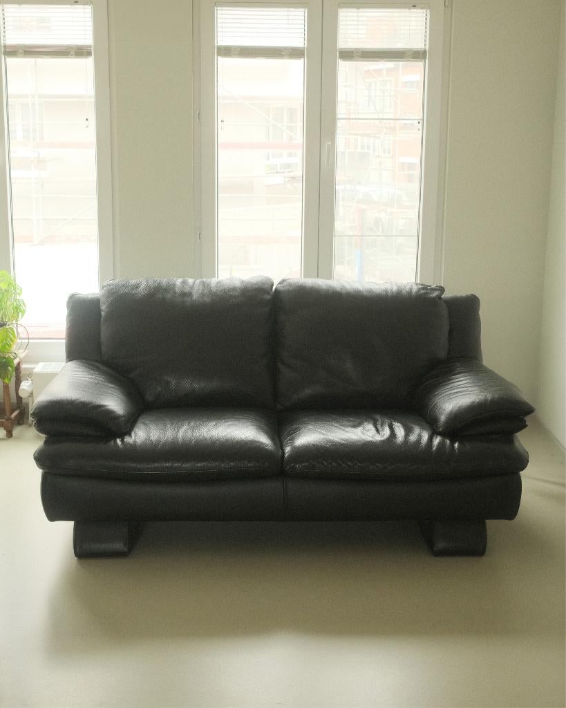 2 sièges en cuir noir — Italsofa (3 places + 2 places), 75 à 100 cm, Quatre personnes ou plus, Midcentury modern, Comme neuf