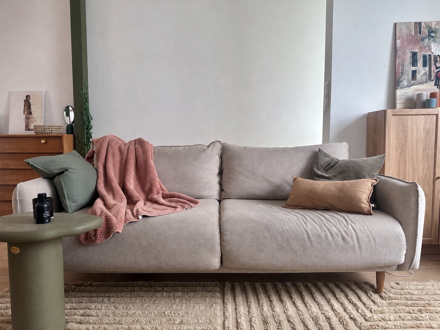 Kave Home Carlota 3-zits zetel beige, Ophalen, Zo goed als nieuw, Stof