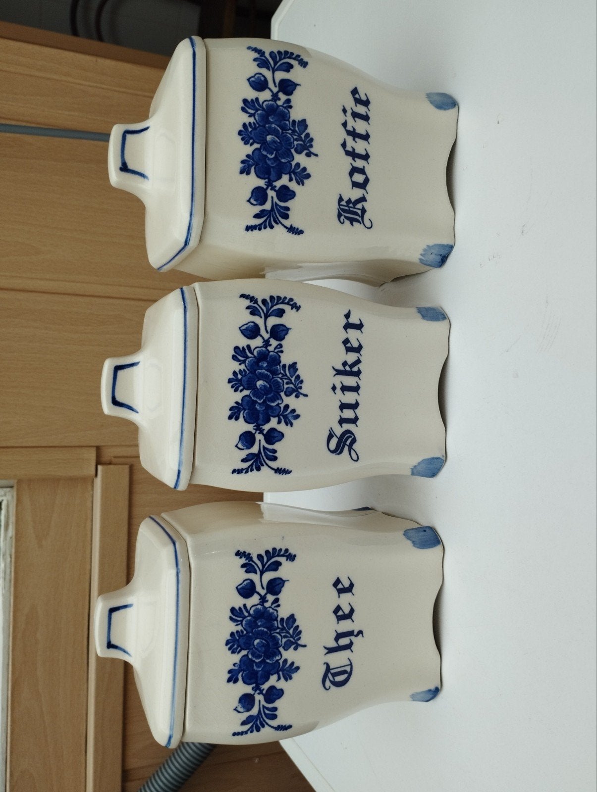 3 antieke porseleinen Bewaar potten voor koffie, suiker en f, Antiek en Kunst, Ophalen