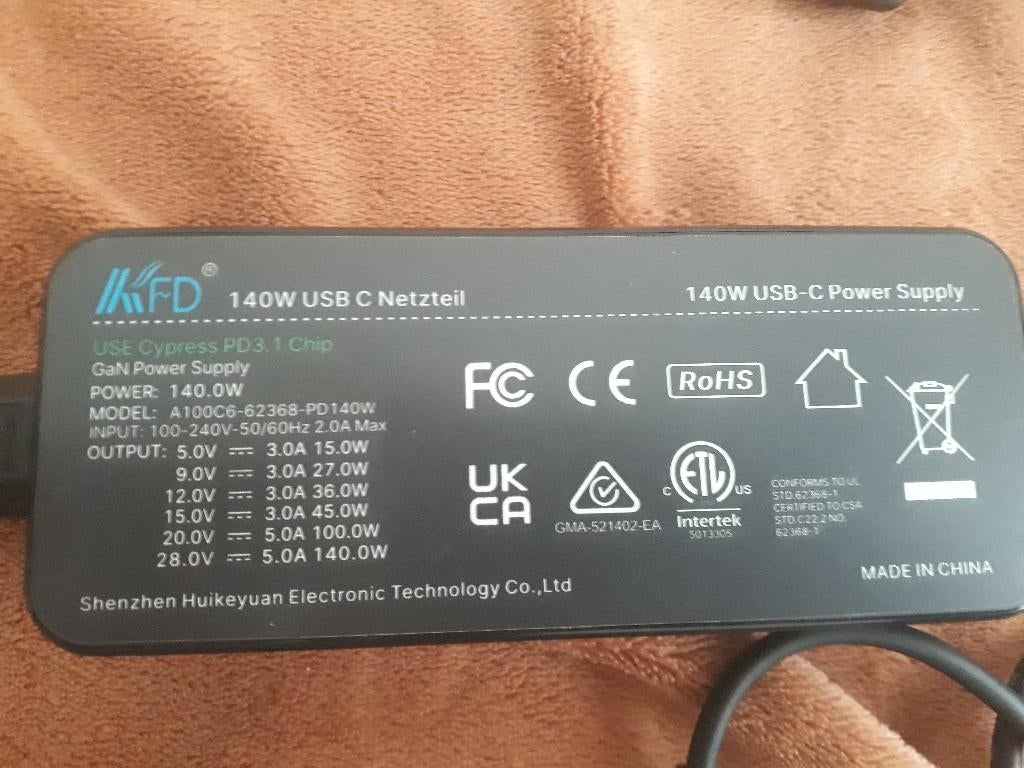 140W PD 3.1 USB-C Oplader KFD, Computers en Software, Laptop-opladers, Ophalen, Nieuw, KFD