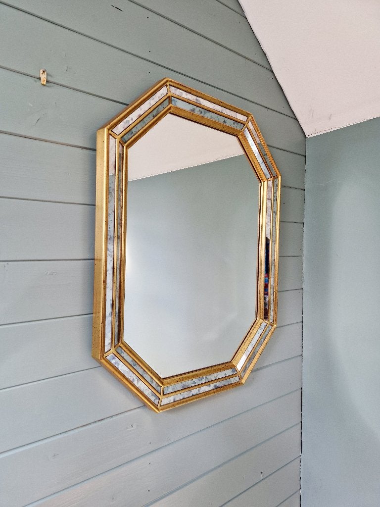 Vergulde houten spiegel, Deknudt, 1970, Ophalen of Verzenden, Overige vormen, Minder dan 50 cm, Minder dan 100 cm