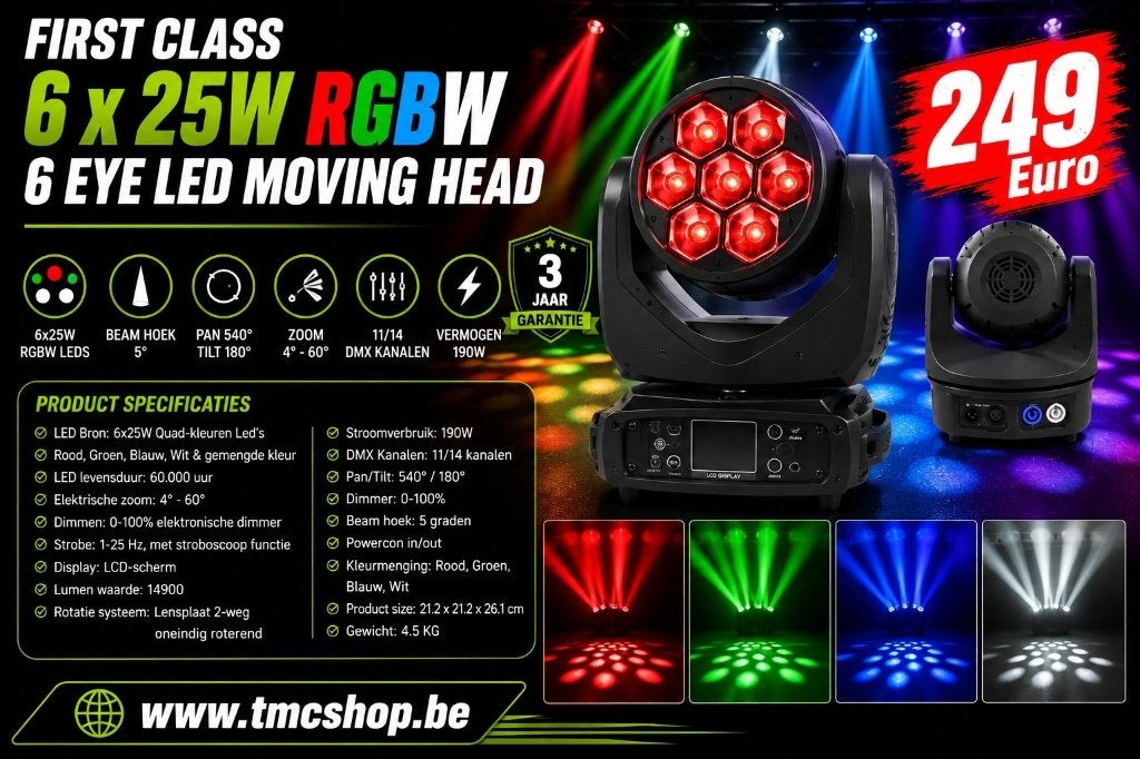 Nouvelle tête mobile LED RGBW 6 x 25 W à 6 yeux, Musique & Instruments, Enlèvement ou Envoi, Lumières, Commande sonore