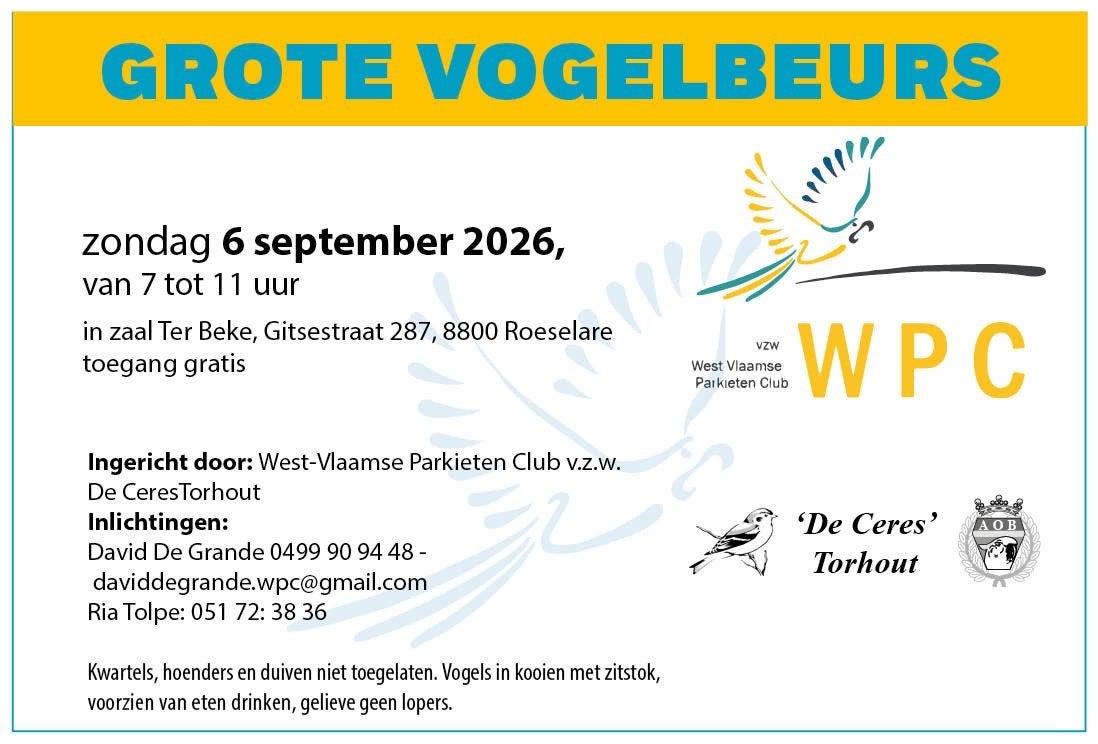 Vogelbeurs zondag 6 september in Roeselare, Dieren en Toebehoren