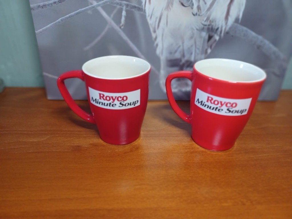 Set van 2 rode Royco Minute Soup bekers / soeptassen (retro), Overige typen, Nieuw, Ophalen of Verzenden, Steen/keramiek