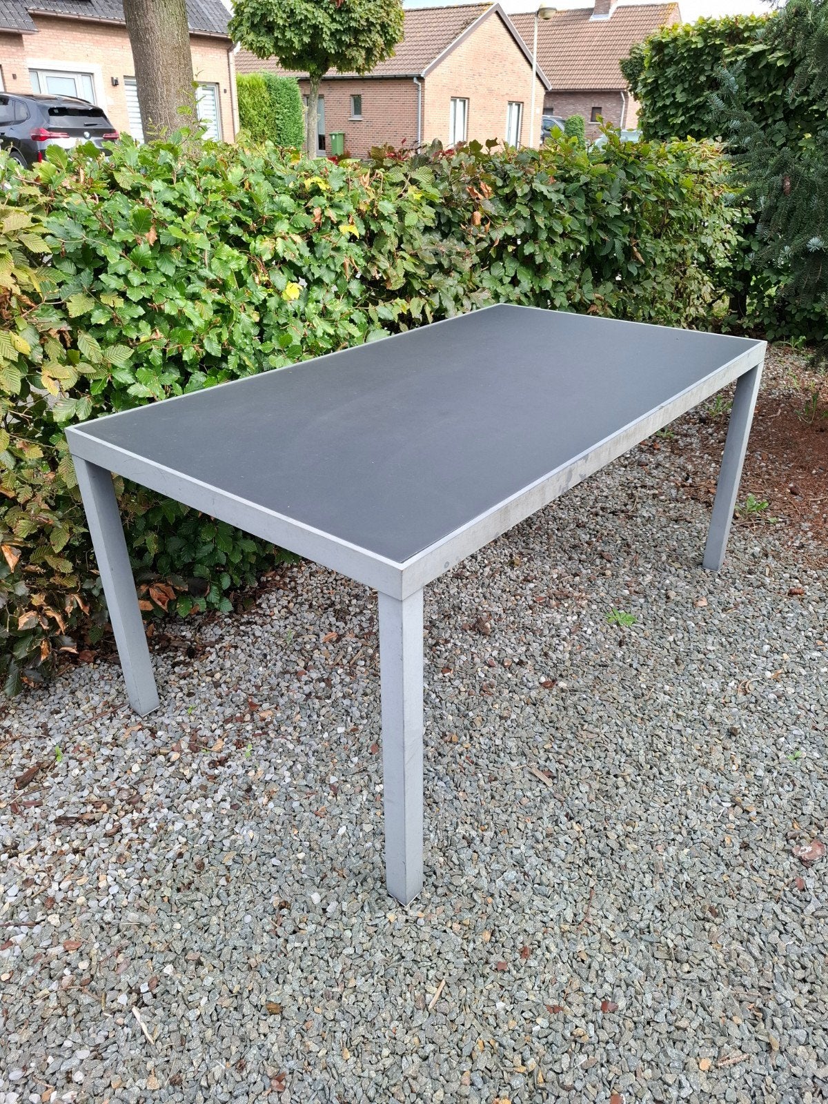 tafel met glazen blad, Tuin en Terras, Ophalen, Gebruikt, Vierkant, Aluminium