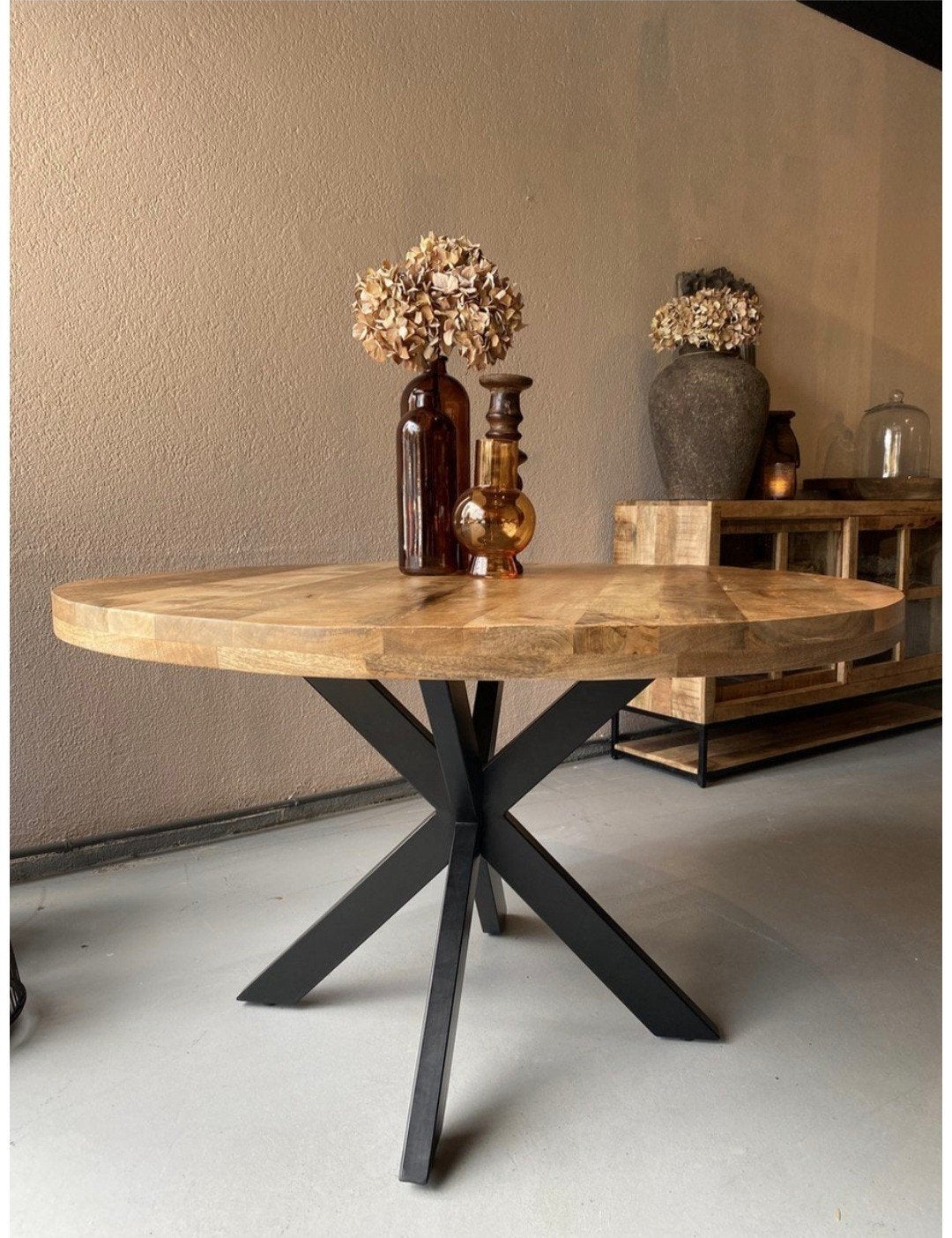 Ronde Eettafel mangohout naturel 100 diameter, Huis en Inrichting, Ophalen