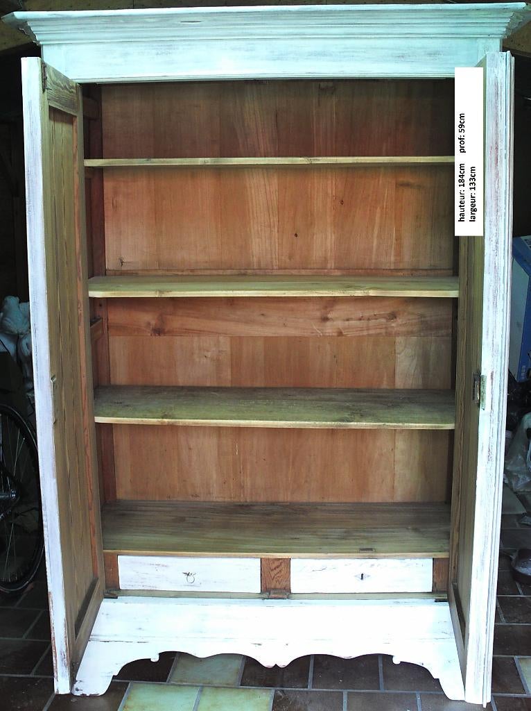Très belle armoire ancienne, cérusé blanc., Enlèvement, Utilisé