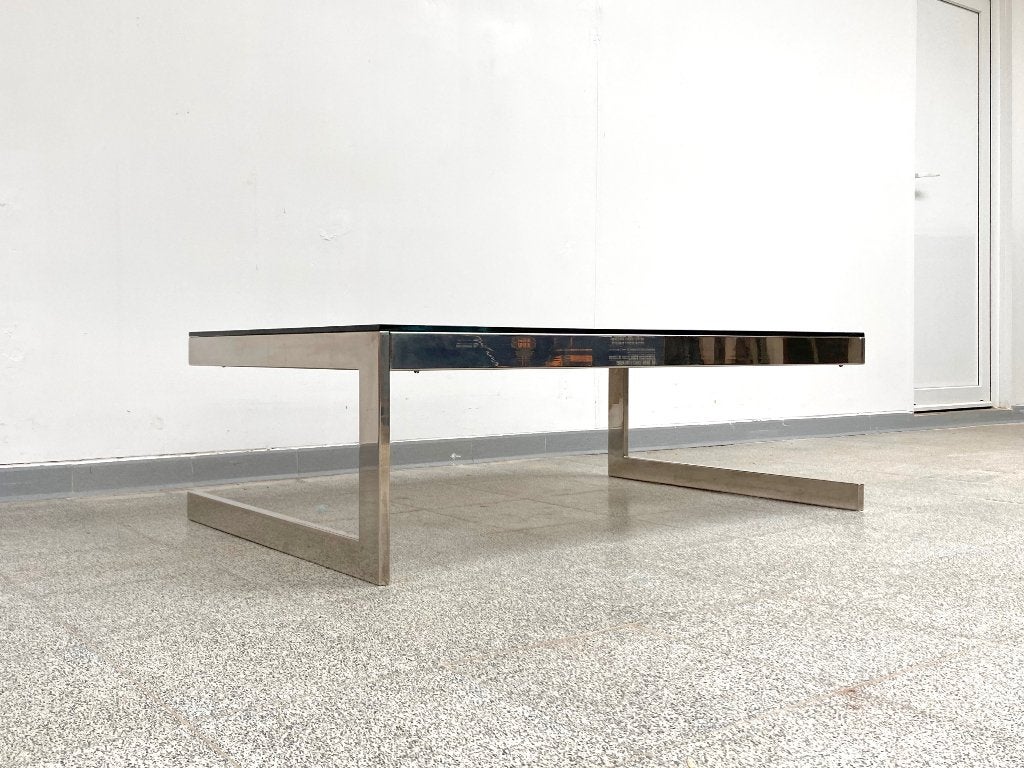 Vintage Belgisch design salontafel 1970's, 100 à 150 cm, Vintage design, Verre, Enlèvement