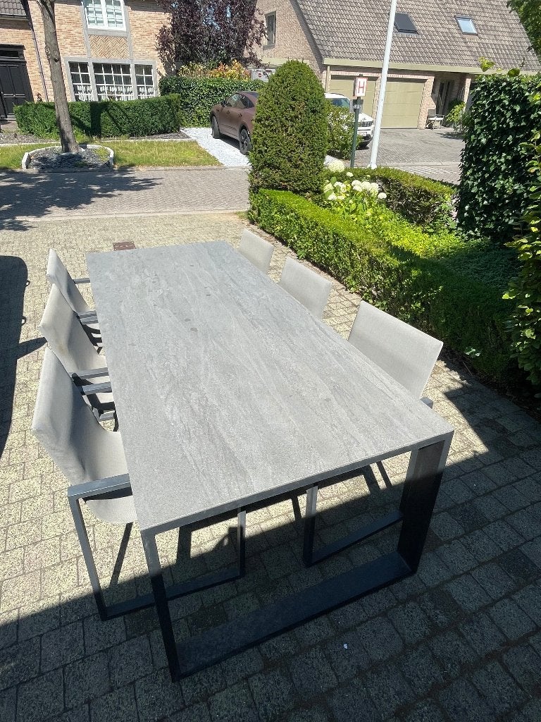 Table de patio + 6 chaises, Enlèvement, Comme neuf, Rectangulaire, Aluminium