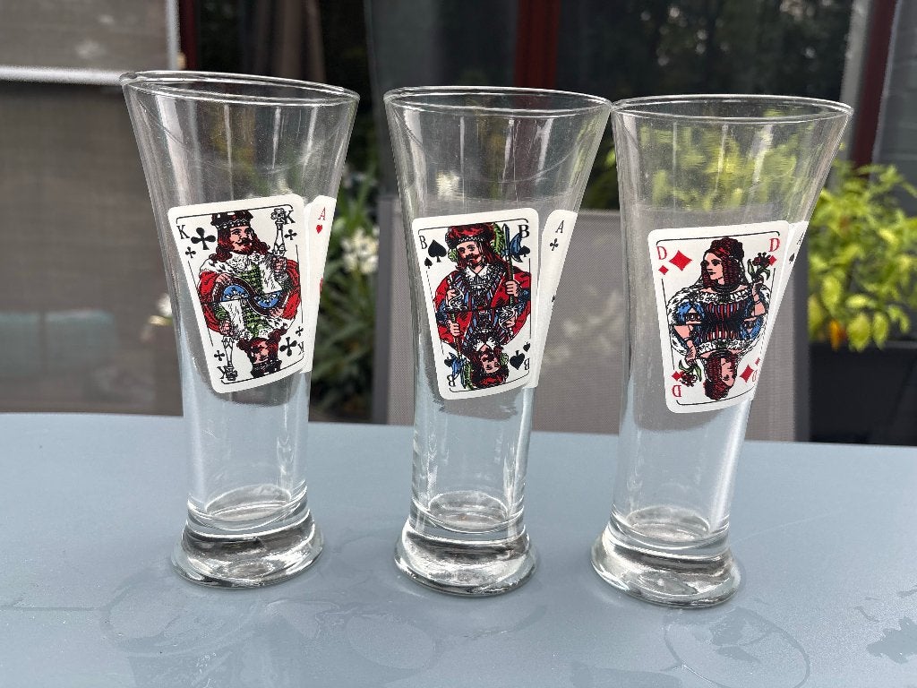 3 verres à bière vintage avec cartes à jouer/Poker, Collections, Enlèvement ou Envoi, Comme neuf, Verre ou Verres