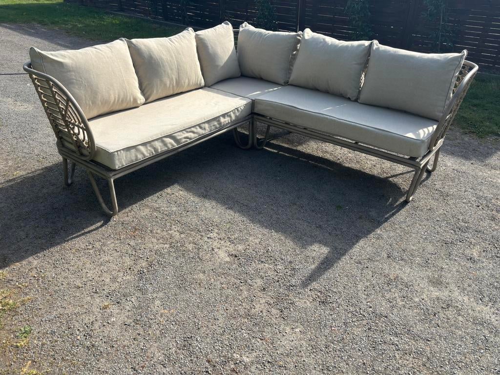 Mooie aluminium loungeset met bijhornde kussens, Tuin en Terras, Tuinsets en Loungesets, Ophalen, Zo goed als nieuw, Aluminium