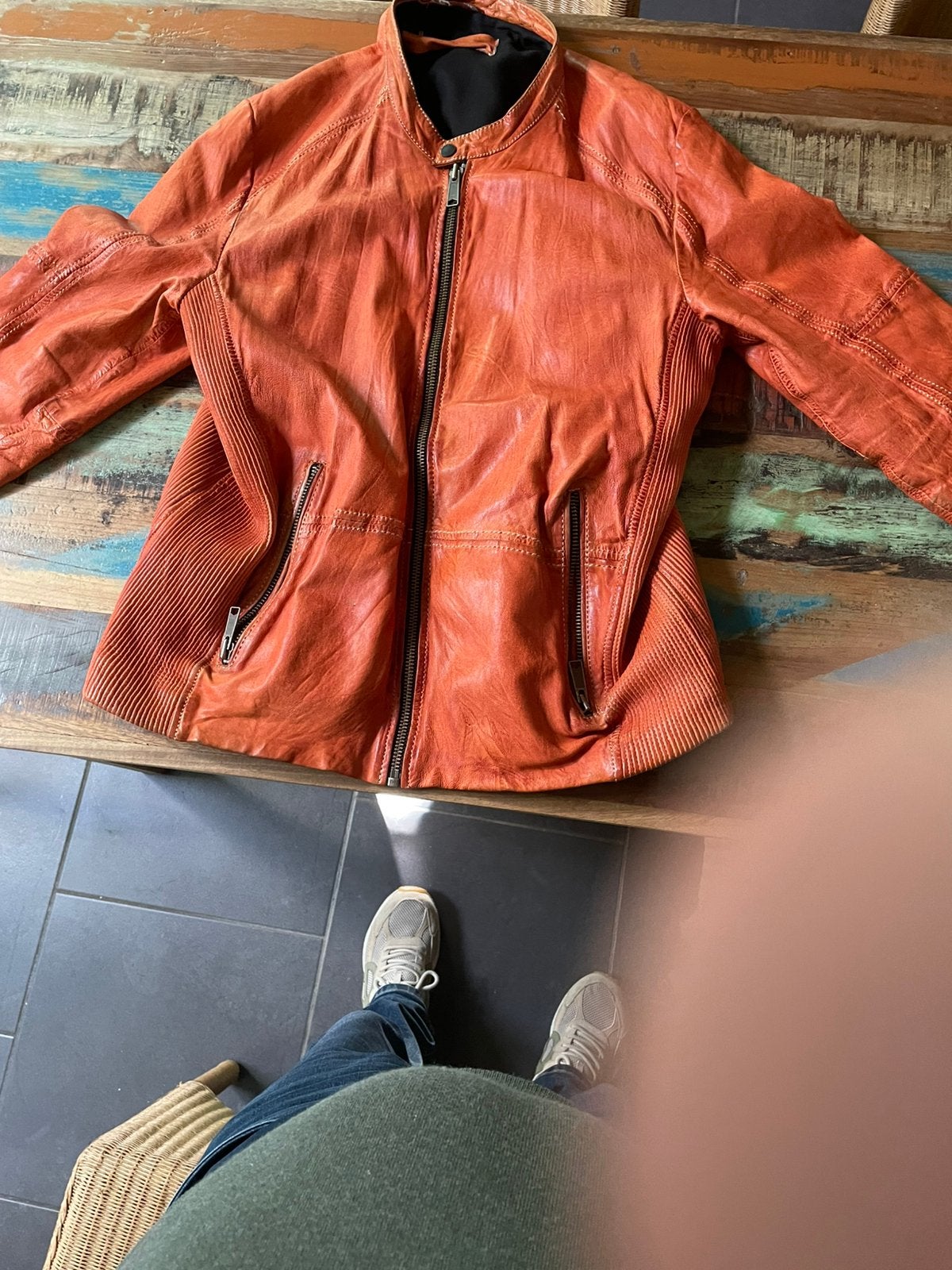 Veste cuir vintage orange xl, Enlèvement, Porté, Taille 56/58 (XL), Orange