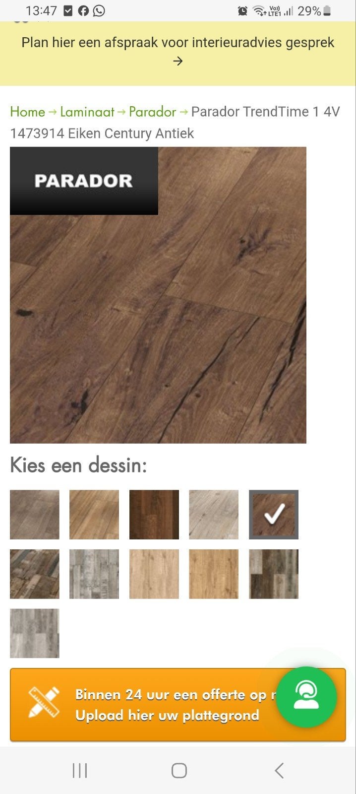 parador trendtime, Doe-het-zelf en Bouw, Ophalen, Nieuw, 5 tot 10 m², 10 tot 30 cm