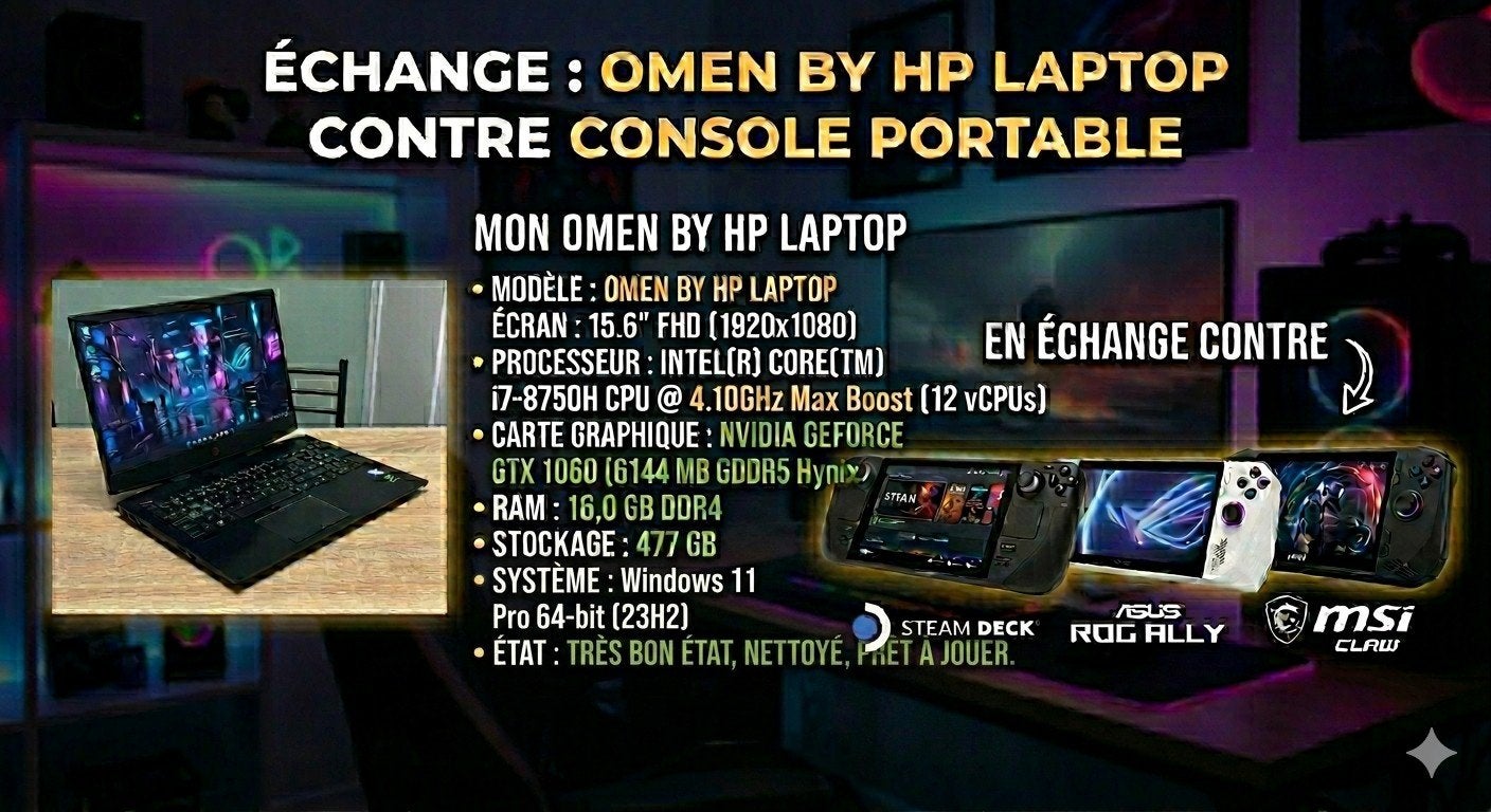 Échange pc portable gamer, Enlèvement ou Envoi
