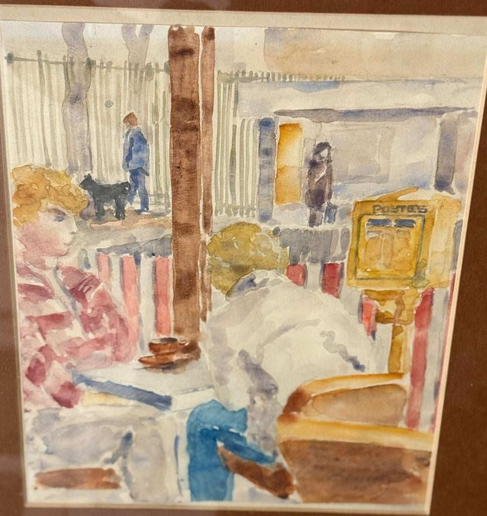 Hans Bayens  Aquarel  Gesigneerd  Koffie drinken, Ophalen