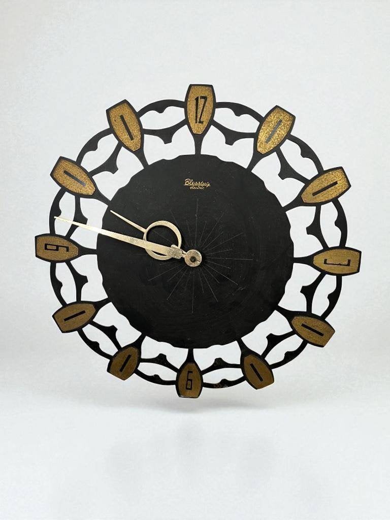vintage wandklok Blessing West Germany, Vintage, Ophalen, Goud, Wandklok